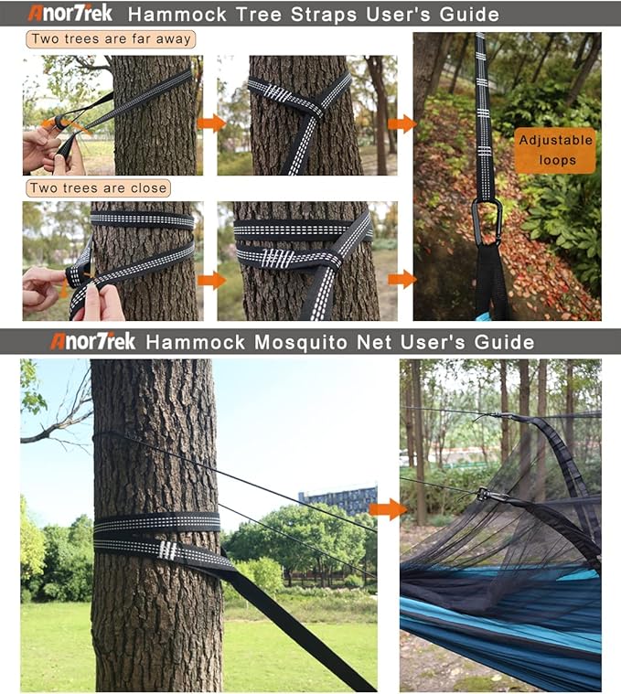 Camping Hammock with Mosquito Net, Double & Single Lightweight Portable Hammocks with Tree Straps, Parachute Hammock for Camping, Backpacking