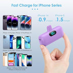 [2 Pack] Small Portable Charger for iPhone,Upgraded 5000mAh PD Fast Charging Power Bank, LCD Display Cute Mini Battery Pack Compatible with iPhone 14/14 Pro Max/13/13 Pro/12 Pro/11/XR/X/8,Black+Purple