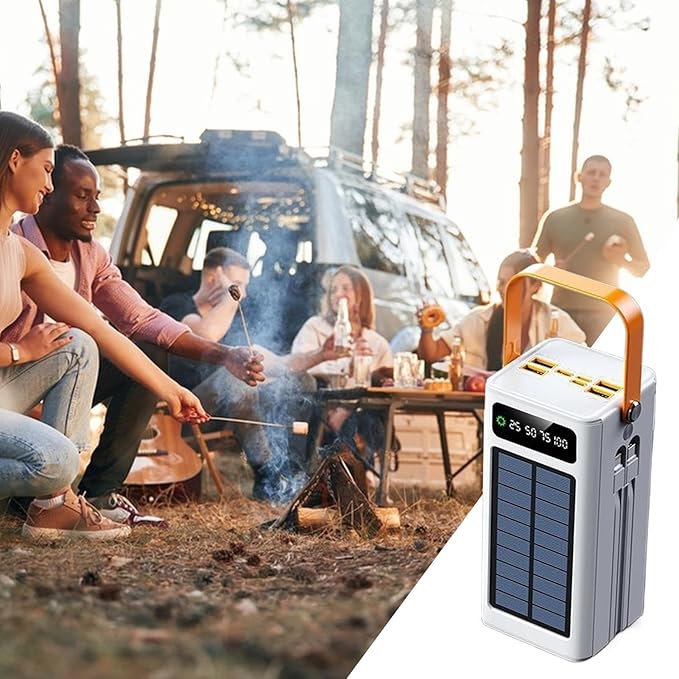 Solar Battery Mobile Bank - 120W External Power Bank, 50000mAh 4 Outputs & 3 Inputs | Portable Survival Gear with Light, Built-in Cables for Devices, Road Trip, Hiking, Backpacking, Camping, Fishing