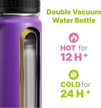 Kids Water Bottle for School 16 oz Stainless Steel Double Wall Vacuum Insulated Sports Water Bottle Leak Proof-Reusable Metal Flask with Silicone Boot for Travel, BPA-Free(Purple)