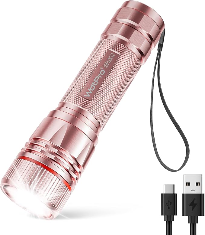 WdtPro Rechargeable Flashlights High Lumens, 1 Pack Super Bright LED Small Tactical EDC Flashlight with 10H Runtime, Portable Flash light for Camping, Home, Emergency Essentials Pink(Battery Included)
