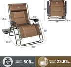 TIMBER RIDGE Oversized Zero Gravity Chair, 33In Wide XXL Zero Gravity Reclining Chair with Side Table, Full Padded Lounge Chair for Outdoor Camping Patio Lawn, Heavy Duty Supports 500lbs, Brown-1 Pack