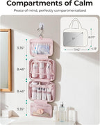 BAGSMART Travel Toiletry Bag for women, Portable Hanging Hook Makeup Bag Organizer, Waterproof Makeup Cosmetic Bag, for Full-Size Accessories, Toiletries,Baby Blue