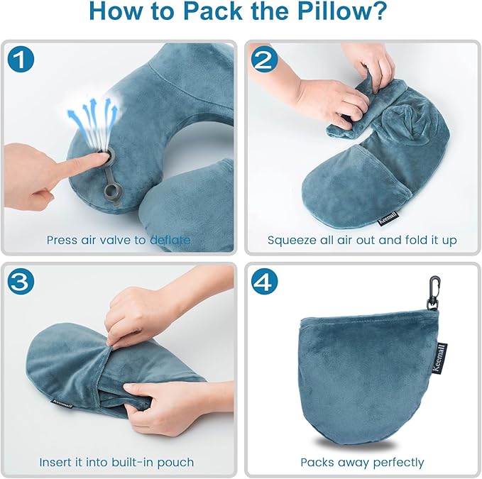 2Pack Inflatable Travel Neck Pillow for Airplane Sleeping, Adjustable Blow Up Neck Support Air Pillow Traveling on Plane Long Flights Washable