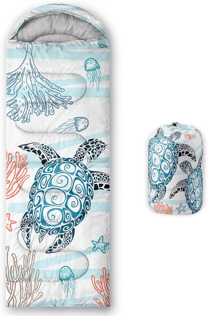 HOSIMA Cartoon Axolotl Sleeping Bags for Kids 10-12,Blue Cartoon Kids Sleeping Bags for Girls Boys,Compact Sleeping Bag for Camping Essentials and Hiking.