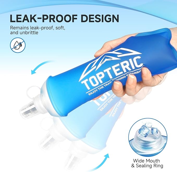 Collapsible Soft Flask Water Bottle, TPU Soft Folding Flexible Water Bottles for Hydration Pack/Running Vest, BPA/PVC Free, Ideal for Running Hiking Cycling Climbing (150ml)