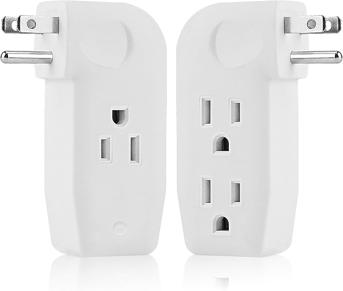 3 Way Outlet Vertical Wall Tap Splitter Adapter with 3 Prong Plug for Behind Furniture, Hard Plastic,UL Listed,1PK.