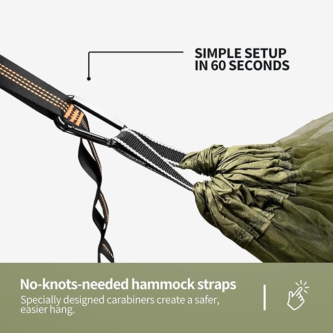 Hammock with Mosquito Net - Lightweight, Portable, 1 Person Hammock - for Camping, Hiking, Backpacking, Travel, a Festival, or The Beach