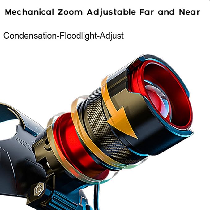 Headlamp Rechargeable 90000 Lumens Ultra Bright Head Lamp Super Bright Hard Hat Light Zoomable IPX54 Headlight Camping Accessories 6 Modes Waterproof Headlight Camping Gear for Adults Cycling Running