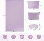 Travel Blanket, 3-in-1 Ultra-Soft, Warm & Lightweight Travel Blanket Airplane with Bag, 65x40 in, Airplane Travel Essentials for Women, Men & Kids with Eye Mask, Luggage Sleeve & Backpack Clip