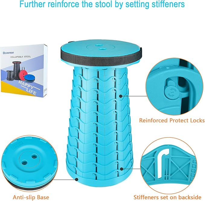 Boreeman Upgraded Folding Stool Lightweight Yet More Sturdy with Load Capacity 400lbs Portable Collapsible Stool for Camping Fishing Hiking BBQ (Light Blue)