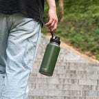 Koodee Insulated Water Bottle, 32 oz Stainless Steel Double Wall Vacuum Wide Mouth Sport Bottle with Leakproof Spout Lid (Grass Green)