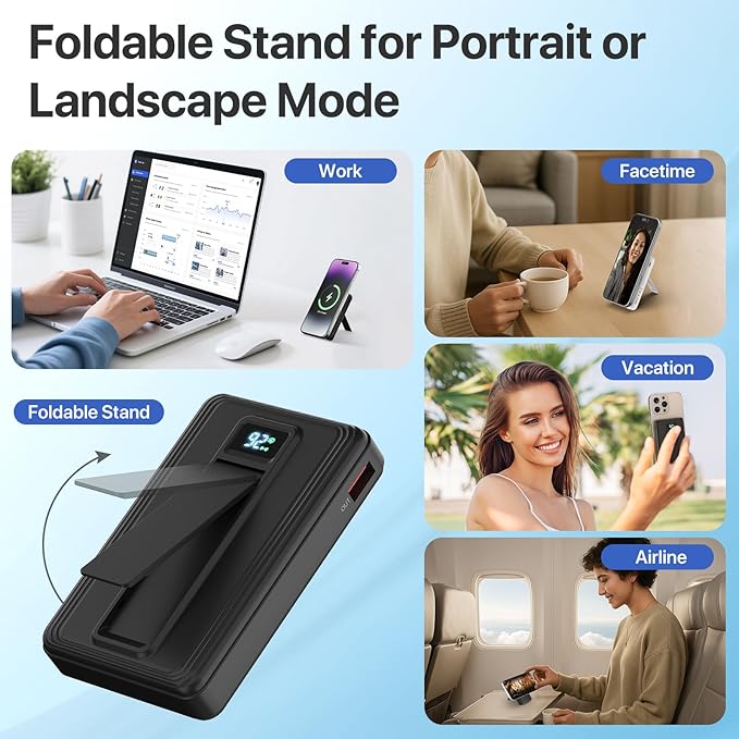 Magnetic Portable Charger, 10000mAh Wireless Power Bank with Stand and USB C in/Out LED Display, Battery Pack for iPhone 16/15/14/13/12/Pro/Mini/Pro Max