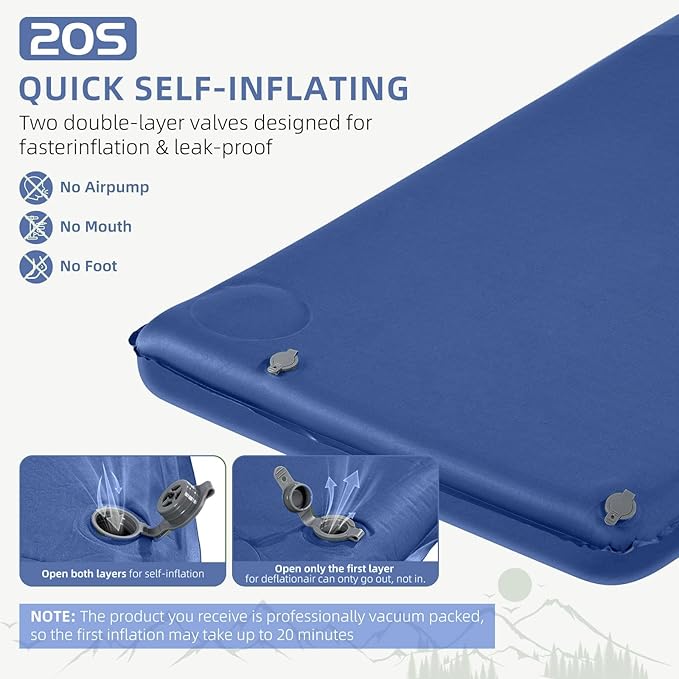 Memory Sleeping Pad, 3.1" Ultra-Thick Foam Sleeping Mats for Camping, Easy Inflate&Deflate,9.5 R-Value Insulated Camping Mattress Pad with Pillow, for Car Travel Tent