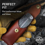 Leather Multitool Sheath Compatible with Leatherman Wave and Wave Plus, Ultra Durable Full Grain Leather Tool Holder, Multi Tool Holster for Belt, Solid Brass Rivets - Belt Accessories for Men - Brown