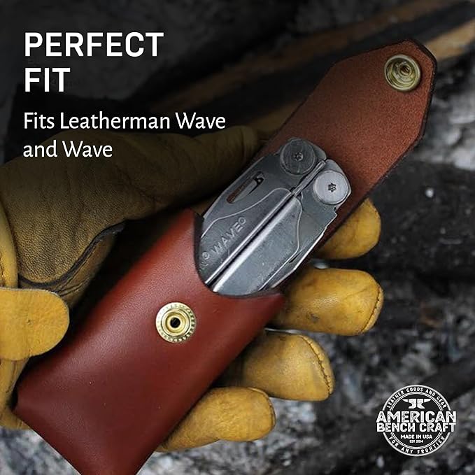 Leather Multitool Sheath Compatible with Leatherman Wave and Wave Plus, Ultra Durable Full Grain Leather Tool Holder, Multi Tool Holster for Belt, Solid Brass Rivets - Belt Accessories for Men - Brown