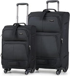 Hanke Luggage Sets 2 Piece Softside Expandable Luggage With Spinner Wheels TSA Lock,Travel Luggage Rolling Suitcase Checked Luggage Black(20/28)