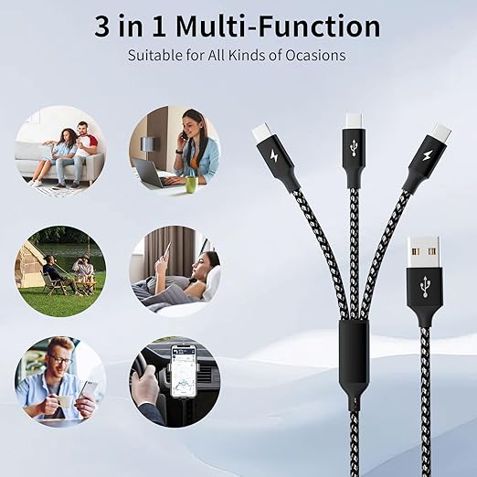 Multi Charging Cable,USB C Splitter Cable,3 in 1 Fast Charging Cord with 3 Type-C Port for iPhone 17 16 Pro Max Galaxy S23 S22 S10 Note 20 Cell Phones Tablets and More,1Pack 5FT