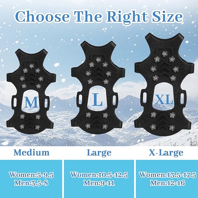 1 Pairs Snow Spikes for Shoes, Ice Spikes for Shoes and Boots, Anti-Slip Cleats Crampons Traction Gear with 11 Studs, Shoe Ice & Snow Grips for Winter Walking Running Hiking Mountaineering
