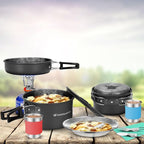 Odoland 16pcs Camping Cookware Mess Kit with Folding Camping Stove, Non-Stick Lightweight Pots Pan Set with Stainless Steel Cups Plates Forks Knives Spoons for Camping, Backpacking, Outdoor Cooking