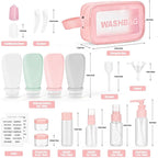 18 Pcs Travel Bottles for Toiletries Gym TSA Approved, Leak Proof with Bandage Silicone Squeezable 3oz for Toner Shampoo Conditioner Lotion Body Wash with Toothbrush Cover Tag and Wash Bag
