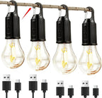 4 Pack Camping Lights Rechargeable, Hanging Tent Lights Bulb with Hook, Timer Function, 3 Lighting Modes Tent Lamp for Camping, Hiking, Backpacking, Emergency Outage(Black)