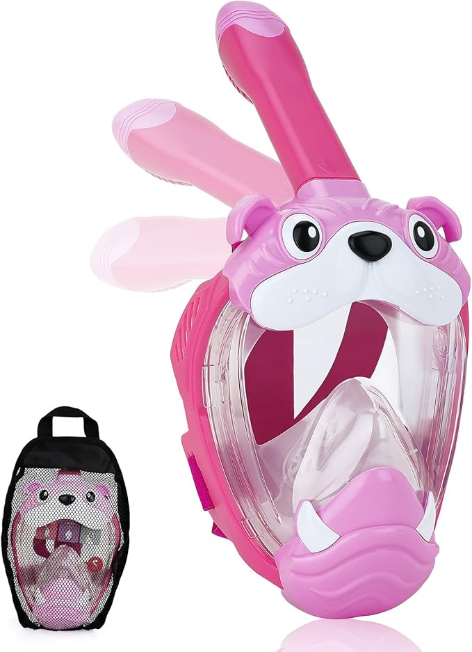 Full Face Snorkel Mask for Kids 4-16, 180 Degree Panoramic View Snorkeling Set Anti-Fog Anti-Leak, Foldable Dry Top Snorkeling Gear for Kids