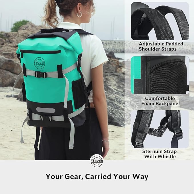 STOVER 5/10/25/30/40/55L Waterproof Backpack- Floating Dry Bag for Kayaking, Travel, Beach, Hiking, & Camping, Men/Women