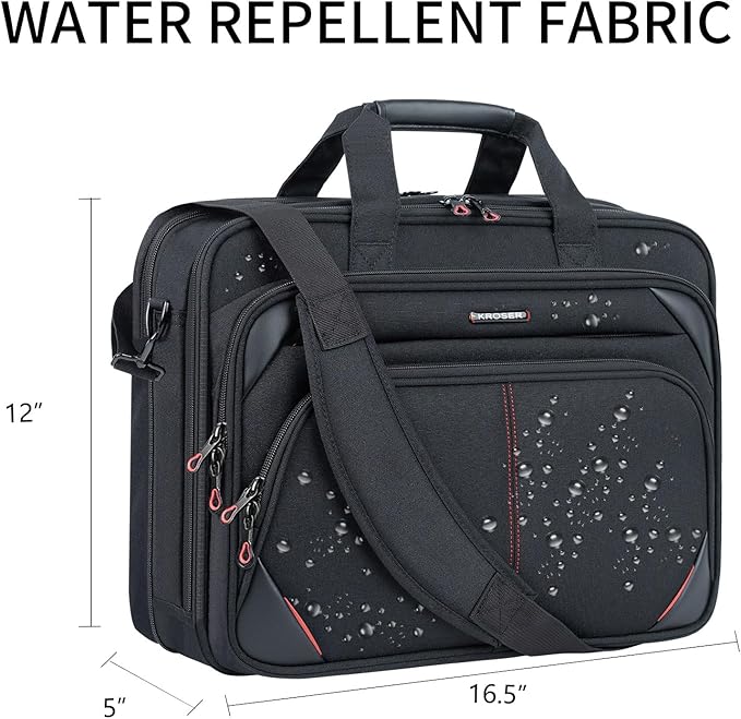 KROSER Laptop Bag 15.6 Inch Briefcase Messenger Bag Water Repellent Computer Case Shoulder Bag Durable Tablet Sleeve with RFID Pockets for Business/College/Women/Men - Black/Red