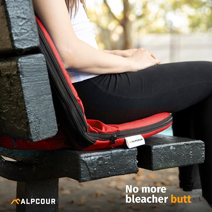 Alpcour Folding Stadium Seat – Deluxe Outdoor Camping Reclining Waterproof Cushion Chair for Bleachers – Best 6-Position Back Support Picnic Bleacher Seats w/Extra Thick Padding for Support & Comfort