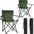 2 Pack Portable Camping Chairs Folding Lawn Chair Outdoor Lightweight Beach Chair with Cup Holder & Carry Bag for Outside Sports, Fishing, Hiking, Travel, Picnic, Backyard (Green)