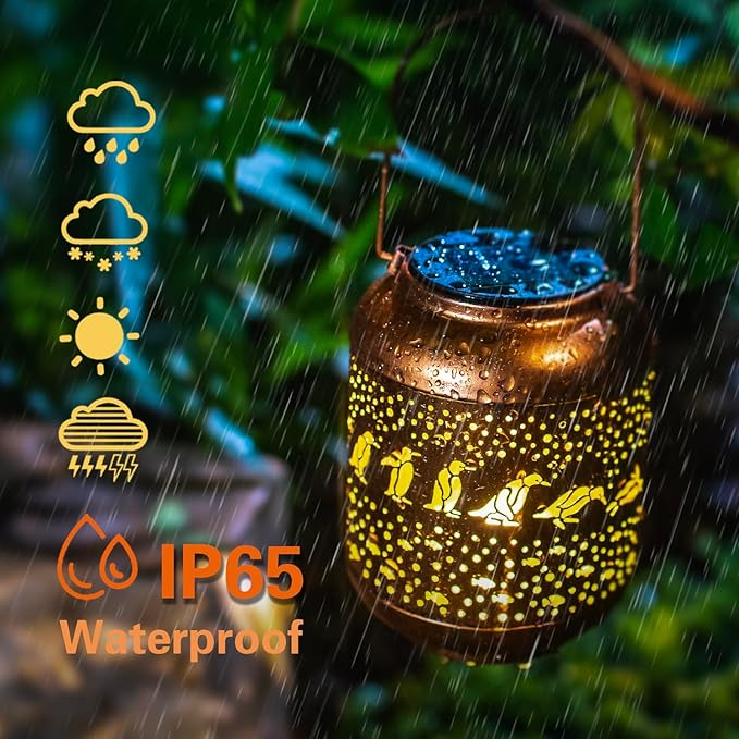 Penguin Solar Lanterns Outdoor Waterproof,Hanging Solar Lights Penguin Gifts for Women Men Metal LED Decorative Light for Yard,Patio,Lawn,Tabletop,Pathway,Landscape,Garden Decor