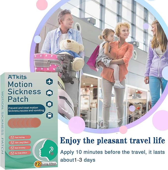 40PCS Motion Sickness Patches, Anti Nausea Sea Sickness Patch for Cruise, No Side Effects for Car and Boat Rides, Ships, Cruise and Airplane & Other Forms of Transport - for Adults and Kids (40PCS)