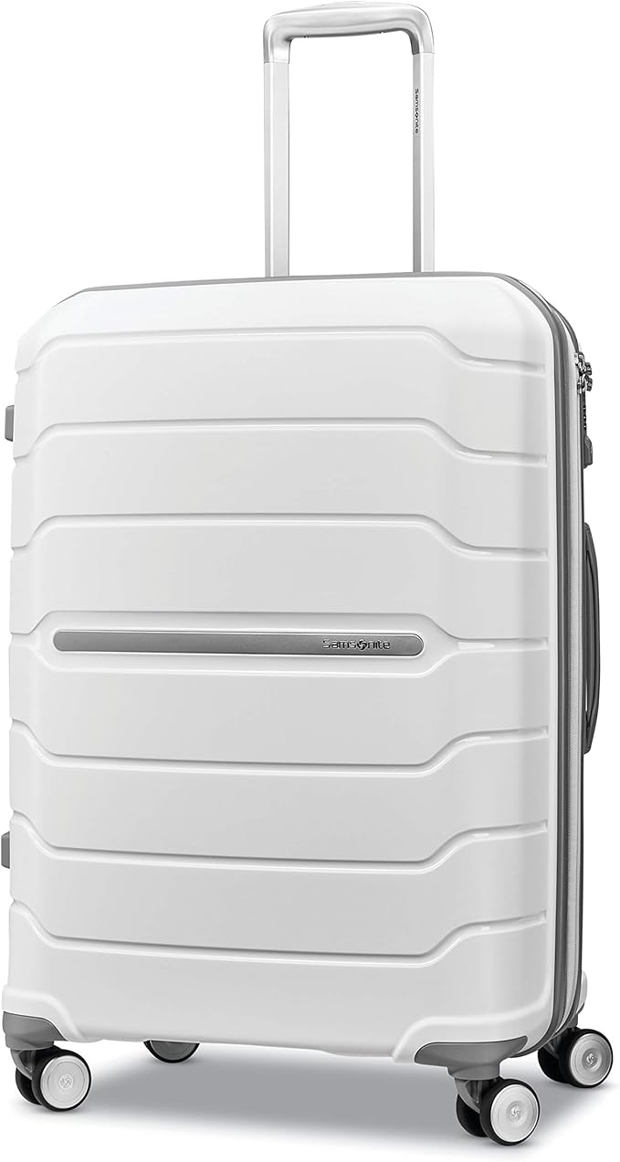 Samsonite Freeform Hardside Expandable with Double Spinner Wheels, White, Checked-Medium 24-Inch