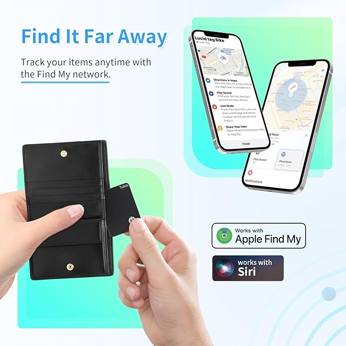 Smart Air Tracker Tag [Apple MFi Certified]- Compatible with Apple Find My (iOS only), Bluetooth Tracker Smart Card Wallet Finder with Wireless Charging, 0.11in Slim, Item Locator for Luggage Tags.