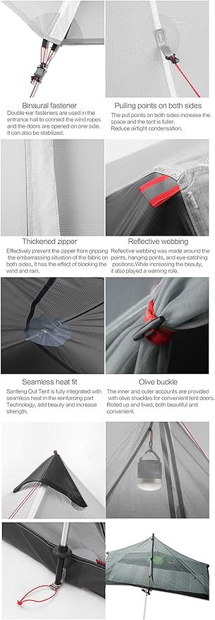 Lanshan 2 Person Tent Hiking Ultralight Camping Tent Professional 15D Silnylon Rodless Trekking Pole Tent Waterproof Backpacking Outdoor for Camping, Bivvy