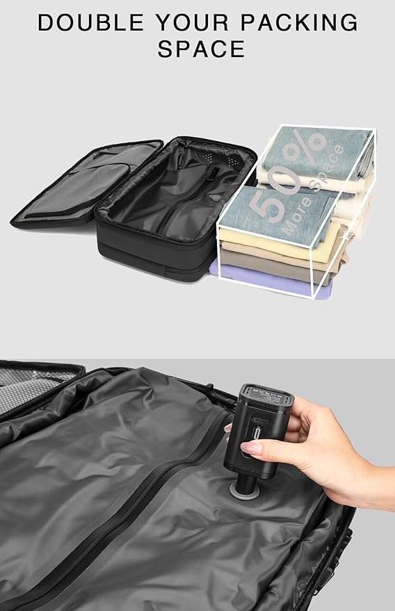 Vacuum Seal Travel Backpack 45L with Pump - Expandable Air Compression System, Water-Resistant Business TSA Lock, Laptop Backpack, Carry-On Suitcase Luggage, Gifts for Men