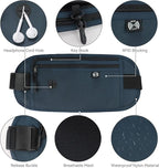 FuninCrea Waterproof Hidden Money Belt for Travel, Anti-Theft Belt Bag with RFID Blocking Function Adjustable Slim Waist Bag with 2 Zipper Pockets and 1 Back Pocket for Men and Women (Style l, Blue)