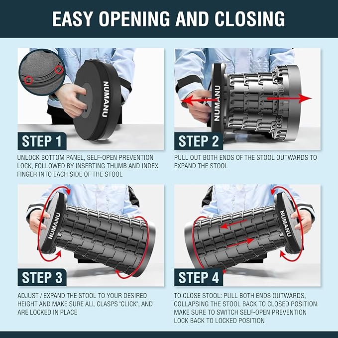 2-Pack 2025 Upgraded Collapsible Stool, Max 620lb Portable Folding Stool, Height Adjustable Retractable Telescopic Seat, Travel Chair, Foldable Camping Seat or Footrest Gift for Outdoors