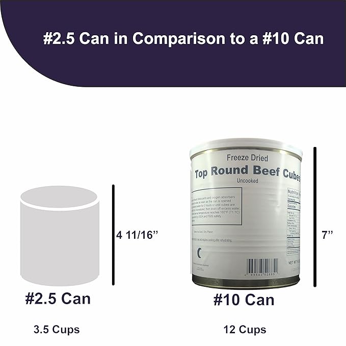 Military Surplus Freeze-Dried Top Round Beef Cubes – 16 oz, Uncooked – #10 Can – Long-Term Emergency Survival Food, Hunting, Camping, Backpacking & Prepper Supply – 25+ Year Shelf Life – Made in USA – Easy to Prepare