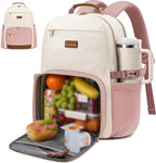 LOVEVOOK Lunch Backpack with Lunch Compartment,17 Inch Laptop Work Travel Insulated Cooler Backpack, Waterproof College Teacher Lunch Bag Box with Tumbler Holder,Gifts for Men Women,Beige-Pink-Brown