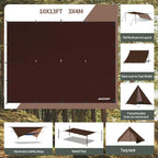 Waterproof Camping Tarp - 10X13ft Hammock Rain Fly, Ultralight & Portable & UV Protection Backpacking Tarp, Multifunctional for Outdoor Adventure, Hiking, Tent, Hammock