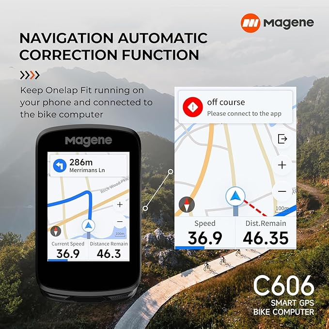 Magene C606 Smart Navigation GPS Bike Computer with Offline Map, 2.8-inch Color Touchscreen, WiFi & Bluetooth Cycling Computer, 11 Languages, IPX7 Waterproof
