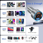 4-Port 65W Fast Car Charger USB C for iPhone 17/16/15/14 Pro Max, 2 Pack Dual 12V USB-A&C Car Charger with Voltage Meter Cigarette Lighter Adapter for Galaxy A17/A16/S25/S24+6FT Type-C Cable
