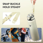 Enerbone 32 oz Insulated Water Bottle, Stainless Steel Bottle with Carrying Strap, Double-Wall Vacuum Insulation Design, Leakproof Sports Bottle with Straw, Keep Drinks Cold or Hot for Hours