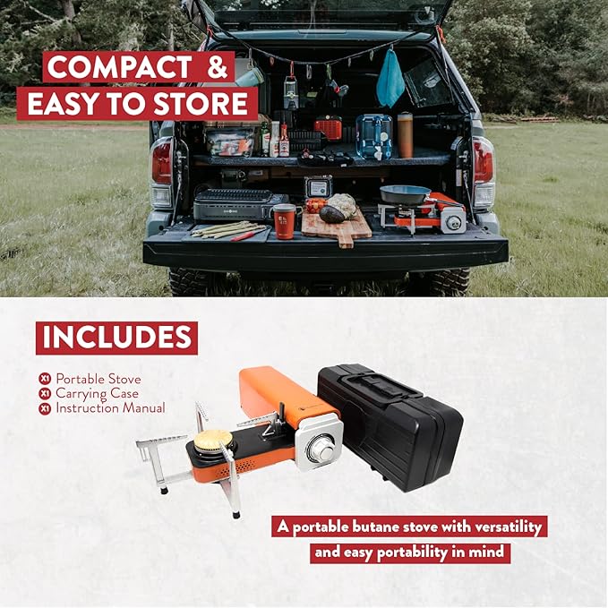 Gas One GS-8300 - Camp Stove Compact Butane Stove with Carrying Case - Foldable Portable Stove