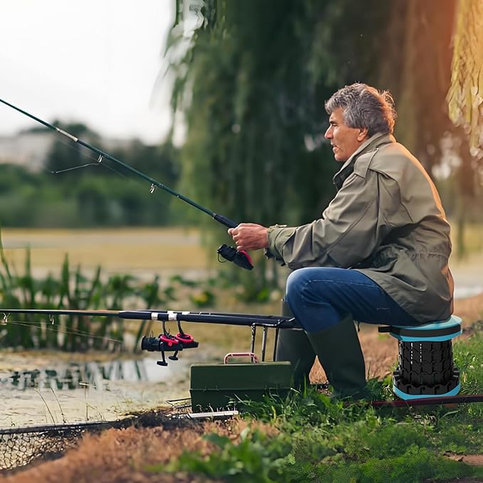 Upgraded Collapsible Stool with Max Load Capacity 330lbs Portable Telescoping & Folding Design Retractable Seat for Camping, Gardening, Fishing & Outdoor Adventures (Blue)