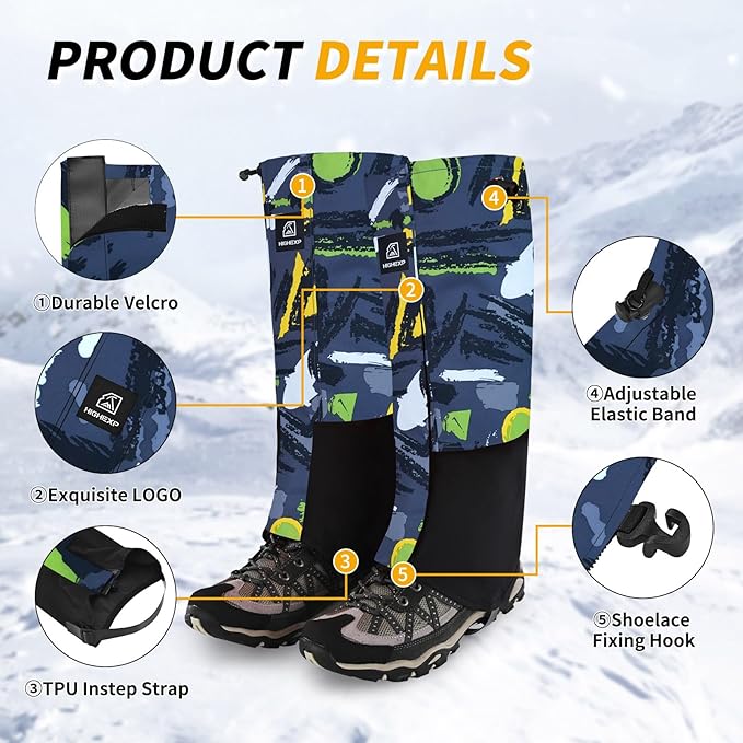 Leg Gaiters 100% Waterproof Adjustable Shoe Snow Boot Guard Gators for Hiking Shoe Cover Hunting Snowshoeing Climbing Walking for Women Men