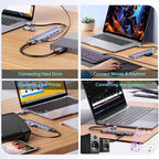 USB C Hub USB Hub 3.0, VIENON Aluminum 8 in 1 USB Extender with SD/TF Card Reader, 3.5mm Aux Headphone Jack for MacBook Pro Air and More PC/Laptop/Tablet Devices