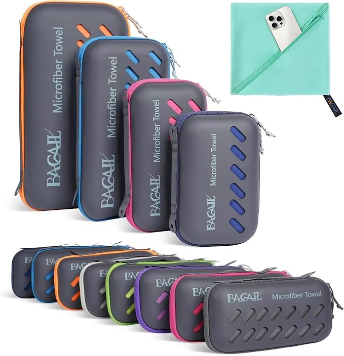 BAGAIL Camping Towel with EVA Case, Compact & Ultra Soft Microfiber Travel Towel - Super Absorbent & Lightweight Quick Dry Towels for Sports, Beach, Gym, Backpacking, Hiking and Yoga